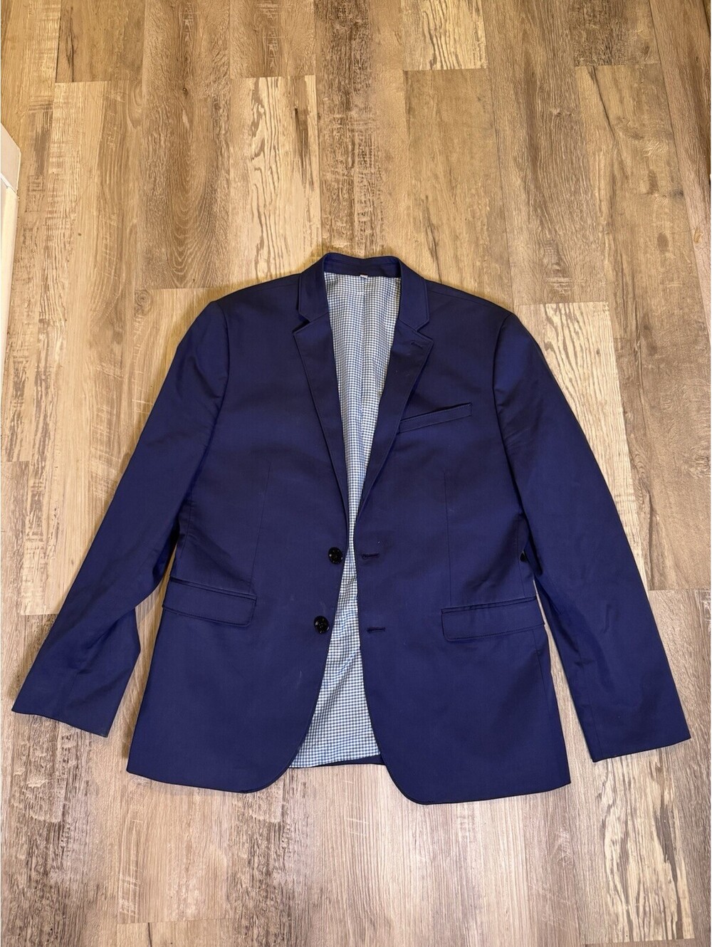 Express Photographer Men’s 42R Fitted Blue Blazer Cotton Stretch 2 Button